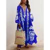 Long-Sleeve V-neck Print Loose Dress Long Sleeves V Neck Print Loose Long Dress