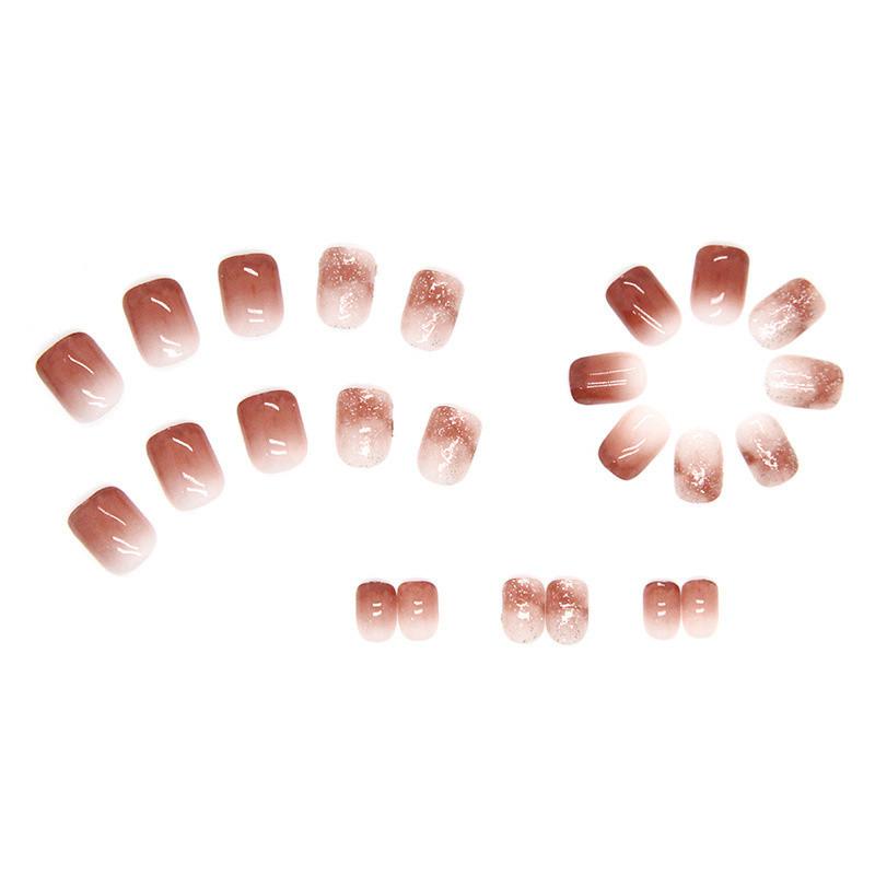 24 Piece Set of Short Wearing Armor Simple Jumping Color Ice Transparent Red Brown Nail Art Gradient Whitening Style
