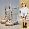 Girls High Boots 2025 Winter Korean Style Britain Style Children Long Boots for Catwalk Bow Solid Color Kids Princess Shoes