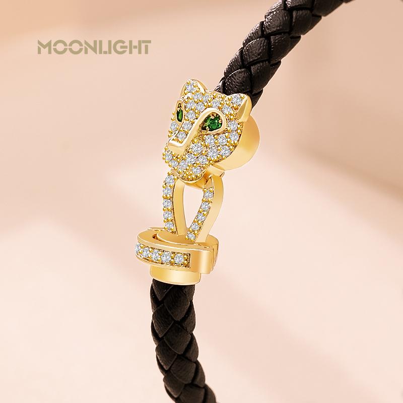 MOONLIGHT Classic Design Exquisite Cheetah Zircon Bracelet for Women Braided Leather Bracelet Quality Banquet Couples Gift