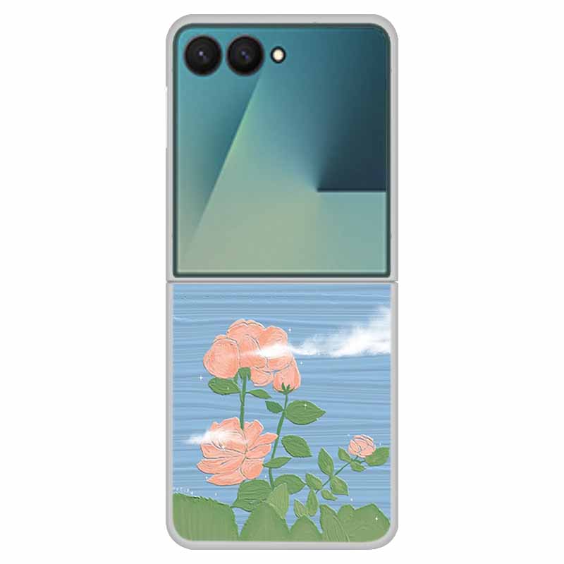 For Samsung Z Flip7 Flowers Case Transparent Hard PC Plastic Cover Shockproof Coque for Funda Samsung Galaxy Z Flip 7 5G Zflip7