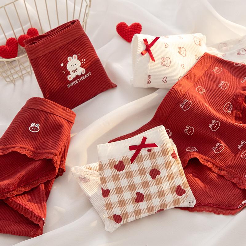 A-class Baby Cotton Underwear Female 7A Antibacterial Crotch Zodiac Year Ankora Red Girl Underwear Pure Cotton Triangle Underwear Panties