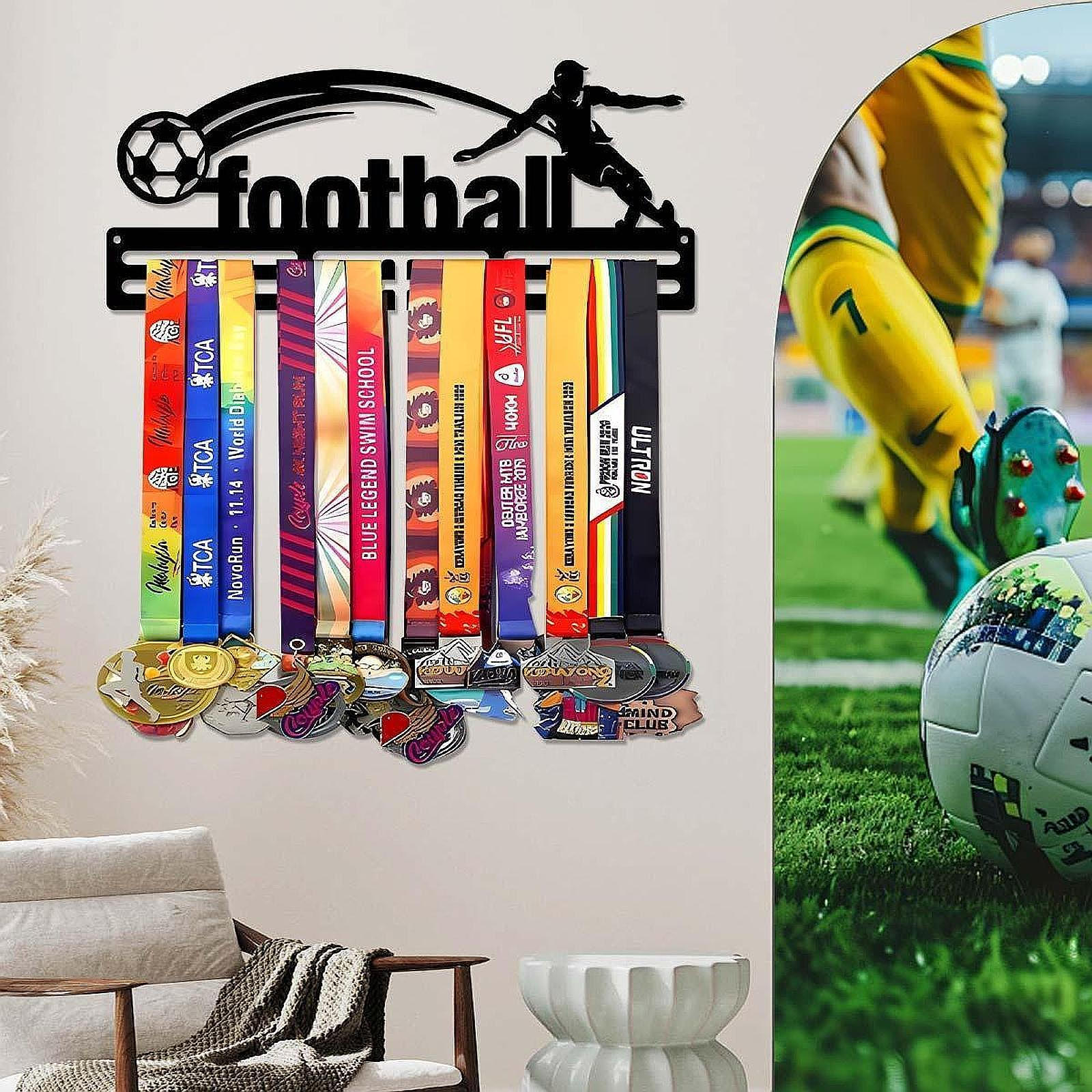 

Держатель для вешалок, Легко устанавливаемый держатель для наград, Металлический органайзер для спорта, Рамка-стойка для медалей за спортивные достижения, Медали football