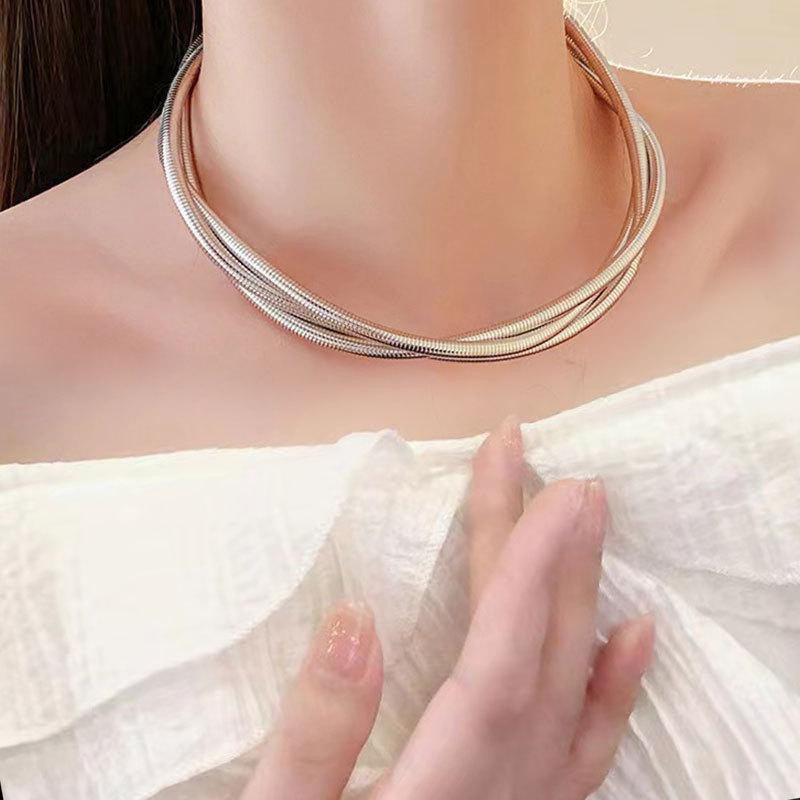 Three-Wire Winding Spring Collar Bracelet Light Luxury High-End Metal Punk Hip-Hop Necklace Bracelet