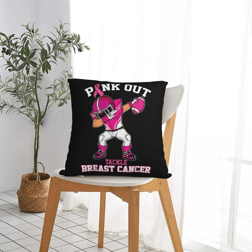 Pink Out Tackle Brustkrebsbewusstsein Dabbing Fußball Kissenbezug Kissenbezug Kreativer Polyester Dekor Kissenbezug für Zuhause