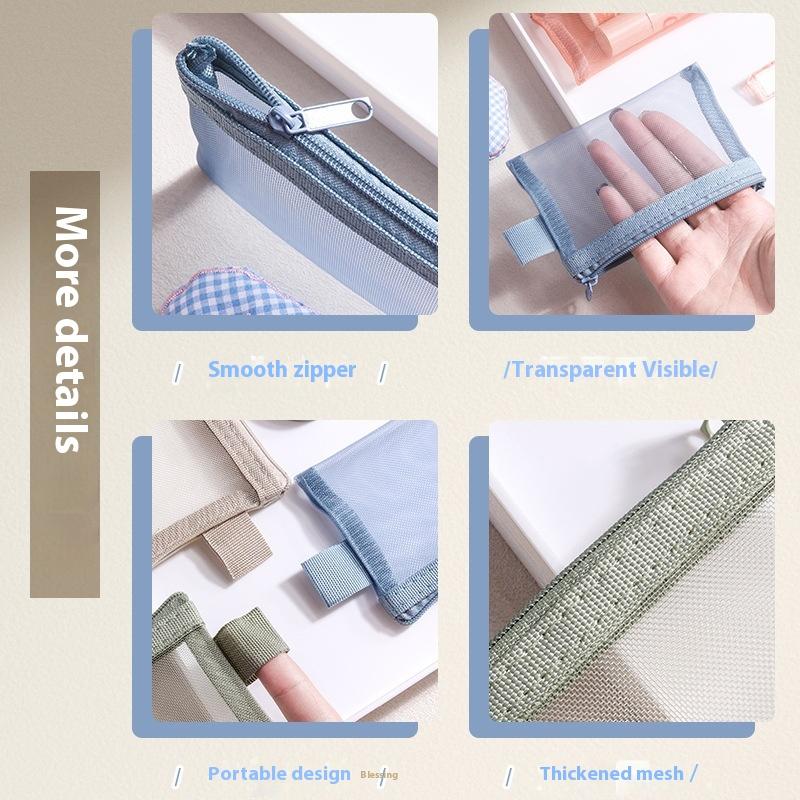 1Pc Portable Mini Zipper Mesh Storage Bag Coin Purse Small Square Mesh Coin Purse Travel Storage Carry Pouch With Zippered