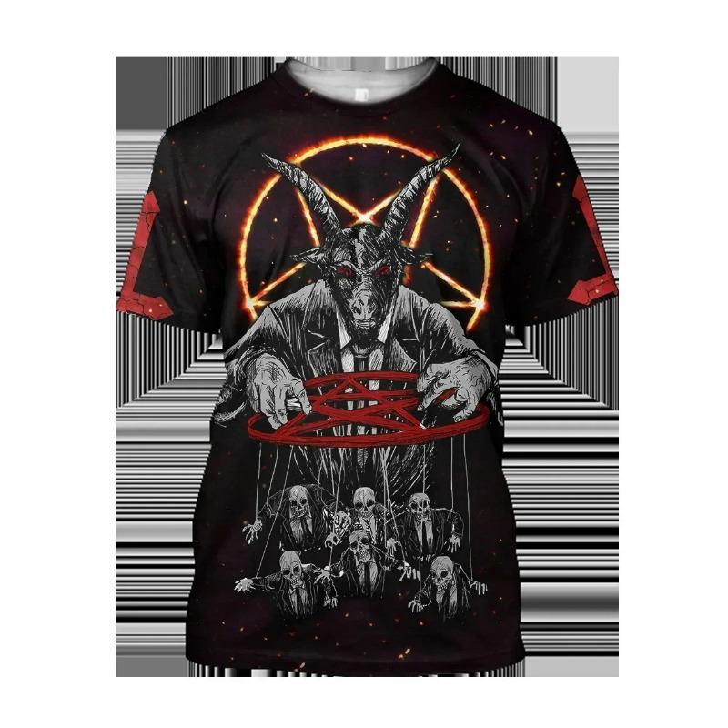 2025 Summer New Devil Satan Print T-shirt 3D Men Short Sleeved Tee Shirt Fashion Harajuku Hip Hop Casual Unisex Streetwear