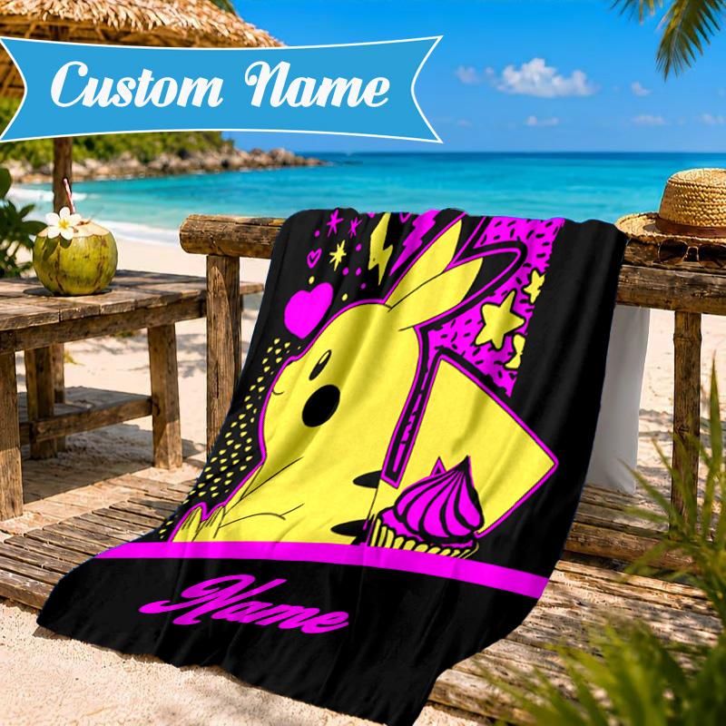 Custom Name Pika Adventure Hat Beach Towel Microfiber Beach Towel, Lightweight and Quick-Dry, for Summer Travel, Swimming Pool Gift
