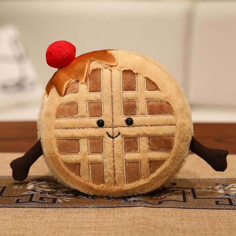 Cute Waffle Plush Doll Stuffed Food Toy with Smiling Face Soft Huggable Plushies Birthday Gift Girl Child