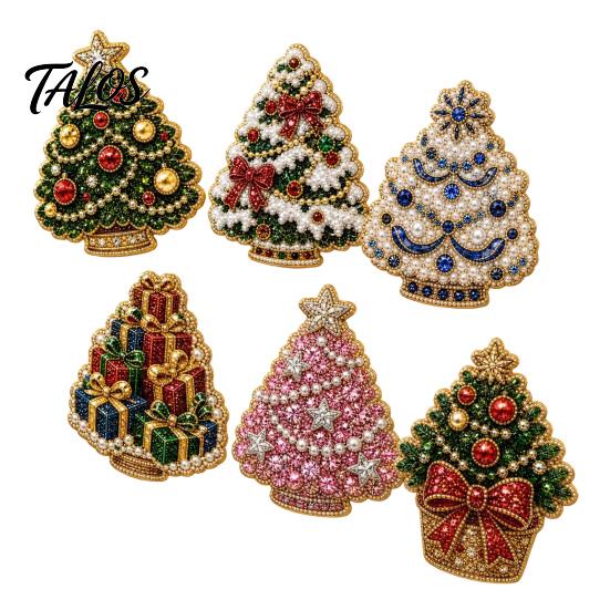 Holiday Refrigerator Magnets 6Pcs DIY Faux Pearl Painting Fridge Magnet, Santa Snowman Stocking Tree Christmas Gingerbread Snowflake Handmade