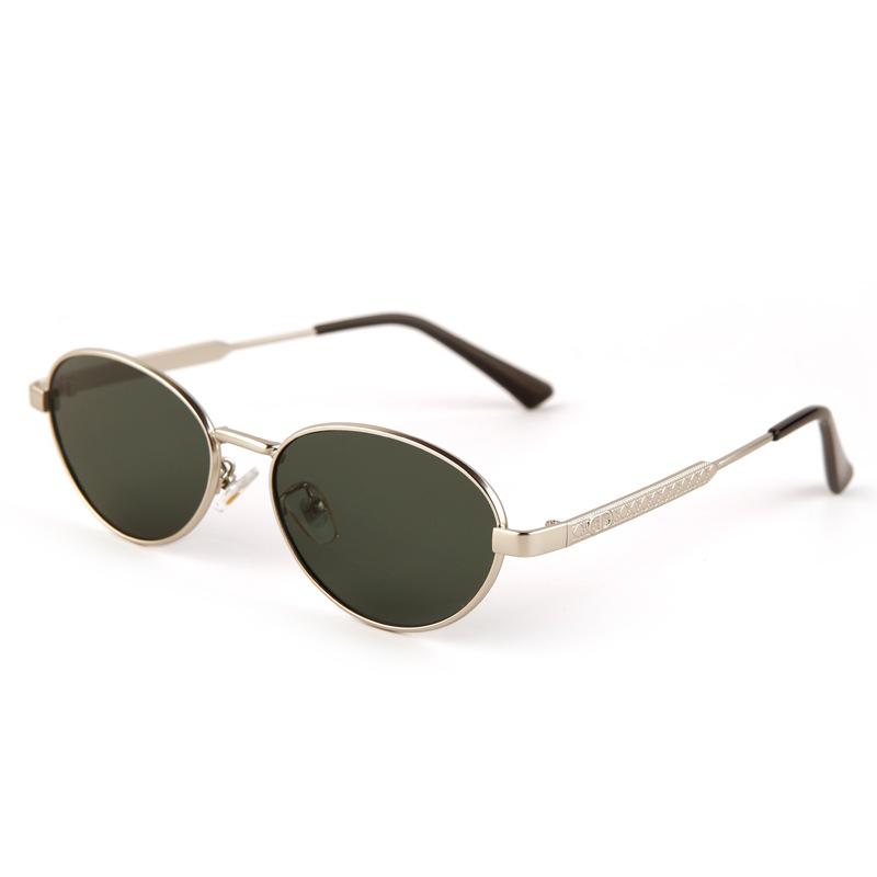 Fashion European and American metal oval frame sunglasses women's high-end sense color-changing anti-ultraviolet sunglasses men's trend