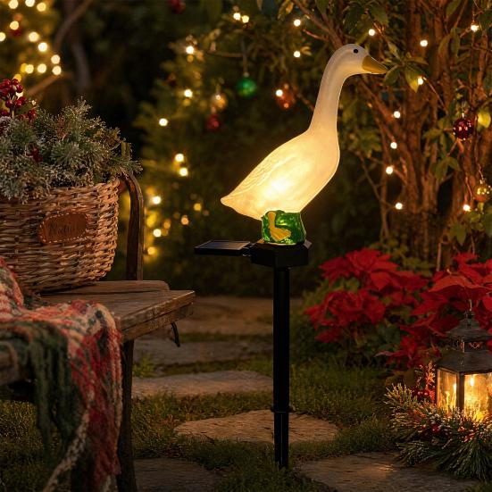 Solar-Gans-Licht, Wasserdichte LED-Gartensteckleuchte für Wege Rasen Terrassen, Dekorative Landschaftsleuchten, Harz Außen Dekoration