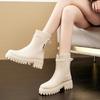 Regenstiefel Damen Vier Jahreszeiten Mode Outdoor Mittelrohr Wasserdichte Rutschfeste Gummischuhe Modische Regenstiefel mit Baumwollüberzug