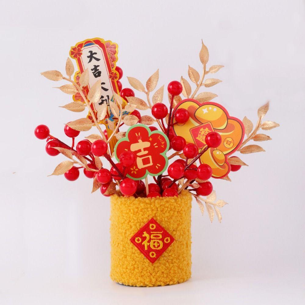 Creative New Year Lucky Decoration Simulated Chinese Style New Year DIY Material Bag Traditional Handmade Blessing Flower Bucket