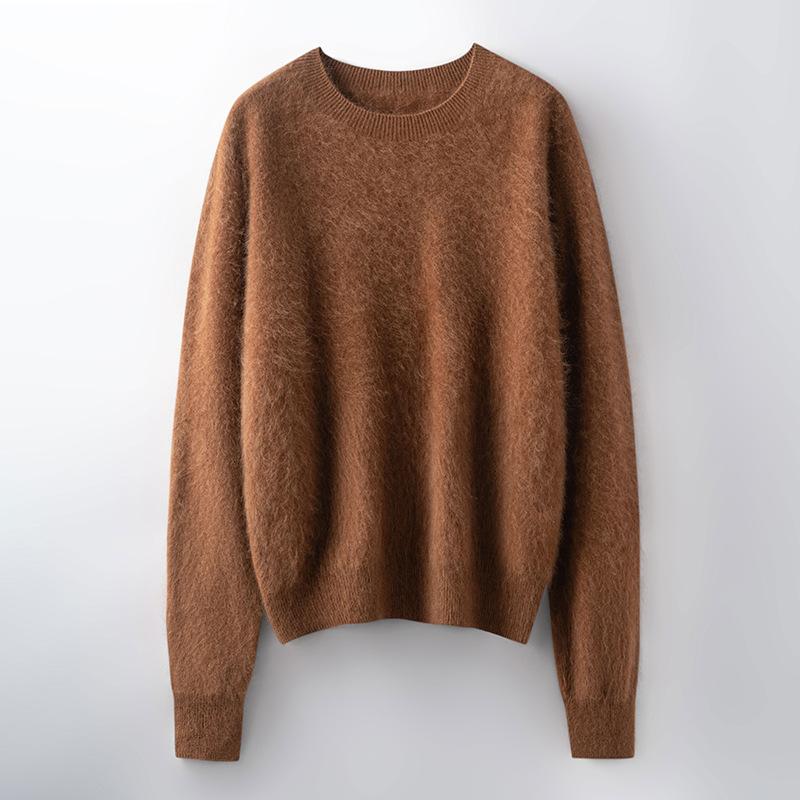 Autumn And Winter New Brushed Women'S Loose Round Neck Long Sleeve Solid Color Pullover Wool Bottoming Knitted Sweater