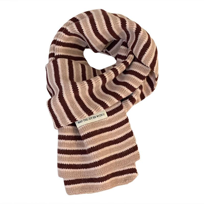 Scarf wool knitted autumn and winter new versatile thickened warm literary striped scarf shawl scarf