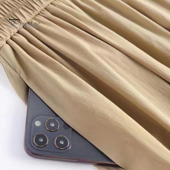 Damen Midirock, elastischer hoher Taillen-A-Linien-Langer Rock mit Taschen, einfarbig, dünner Stil, schlankmachender Designrock