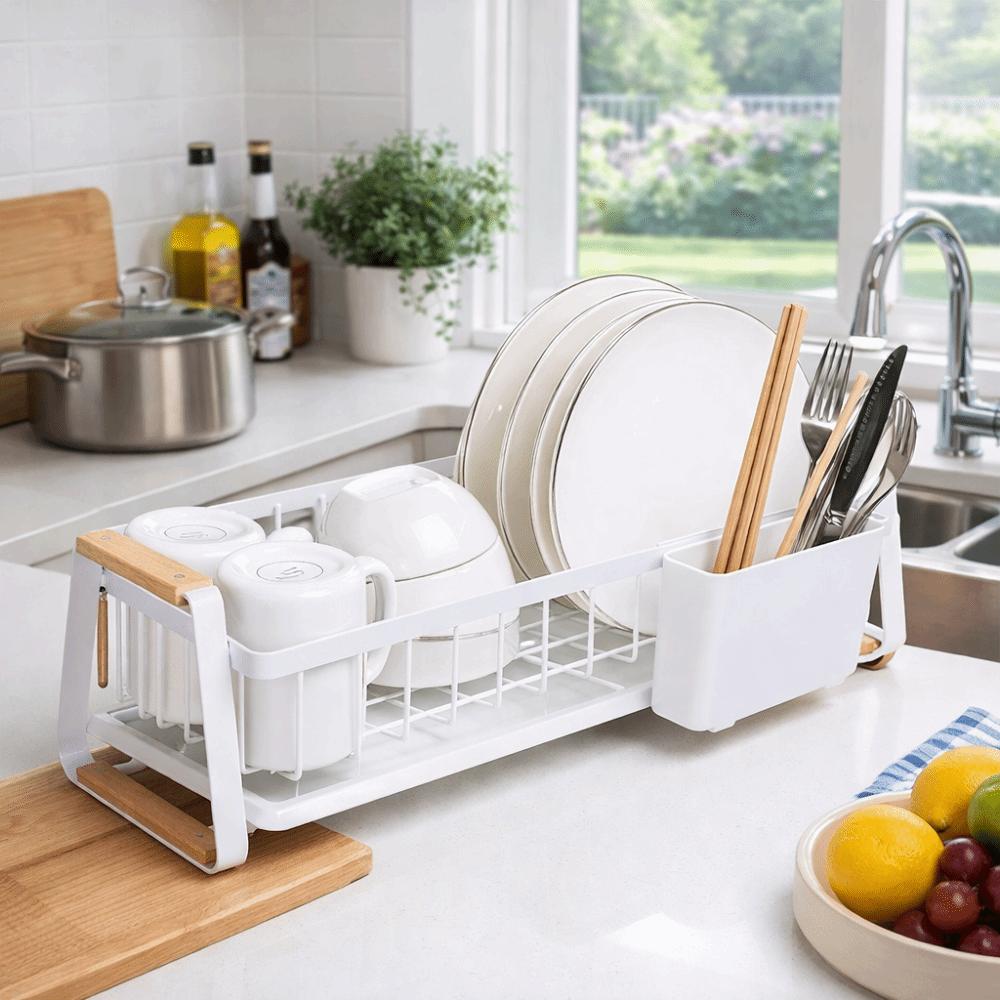 Detachable Kitchen Dish Rack Wooden Handle Kitchen Organizer Dish Drying Drain Rack  Household