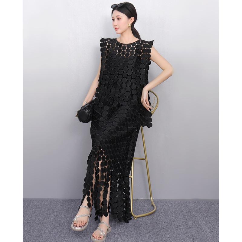 Dimanaf 2025 New Skirt Suit Women Lace Dot Knitting Hollow Out Sexy O-Neck Hollow Summer Style Tops Tees Loose Basic