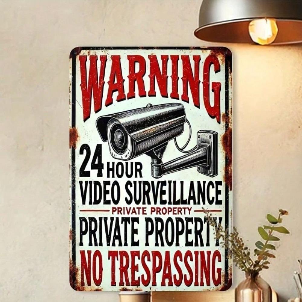 No Trespassing Sign Waterproof Rustproof Surveillance Warning Metal Plaque Home Wall Decor