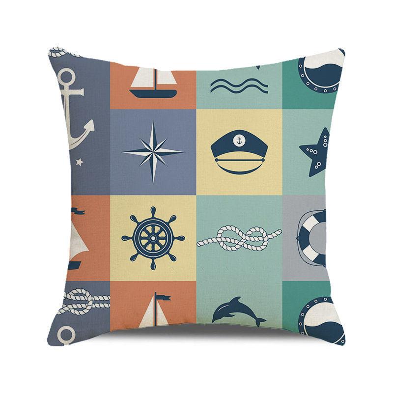 Watercolor Maritime-themed Logo Digital Printing Short Plush Pillow Covers for Car Sofa Office Cushion Cover Home Goods