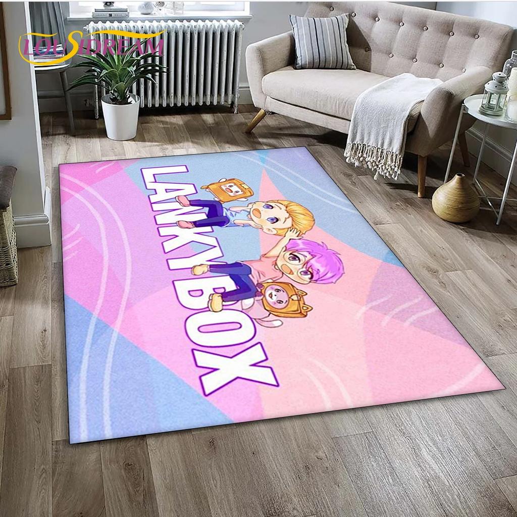 Tappeto Tappeto Tappeto Decorazione per Soggiorno Camera da Letto, Tappetino Antiscivolo Decorazione per Divano Zerbino, 3D Lankybox Carino Felice Boxy Foxy Rocky