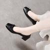 Eckiger Kopf High Heels Damen Frühling und Sommer Schleife leichter Mund dicker Absatz mittlerer Absatz ein Pedal einzelne Schuhe Mary Jane Schuhe