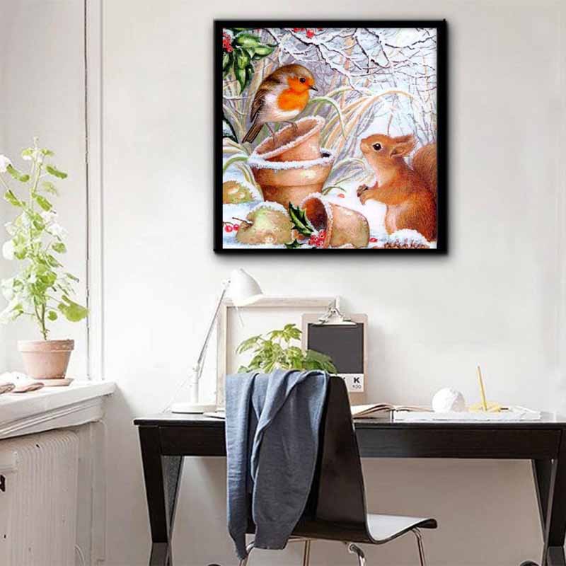 New Arrival 5D DIY Full Circle Diamond Painting "Squirrel and Bird" Embroidery Cross Stitch Home Decor Gift