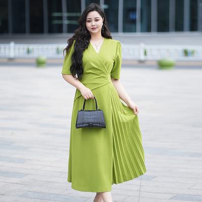 Abito Verde Traspirante per l'Estate Vestibilità Larga Scollo a V Midi Abbigliamento Casual