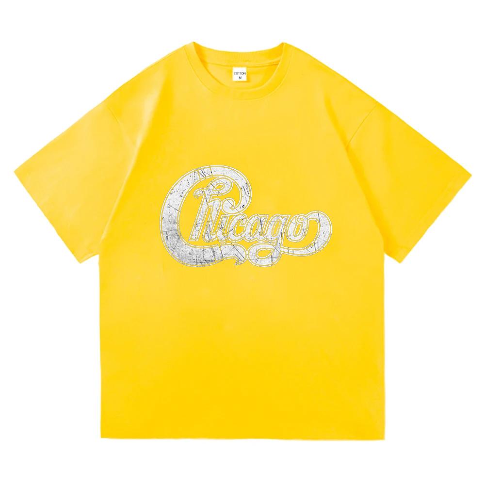 Chicago America's Band Logo Printed Tshirt Short Sleeve Cotton Fashion Female T-shirt Unisex Streetwear Casual Women Men T Shirt