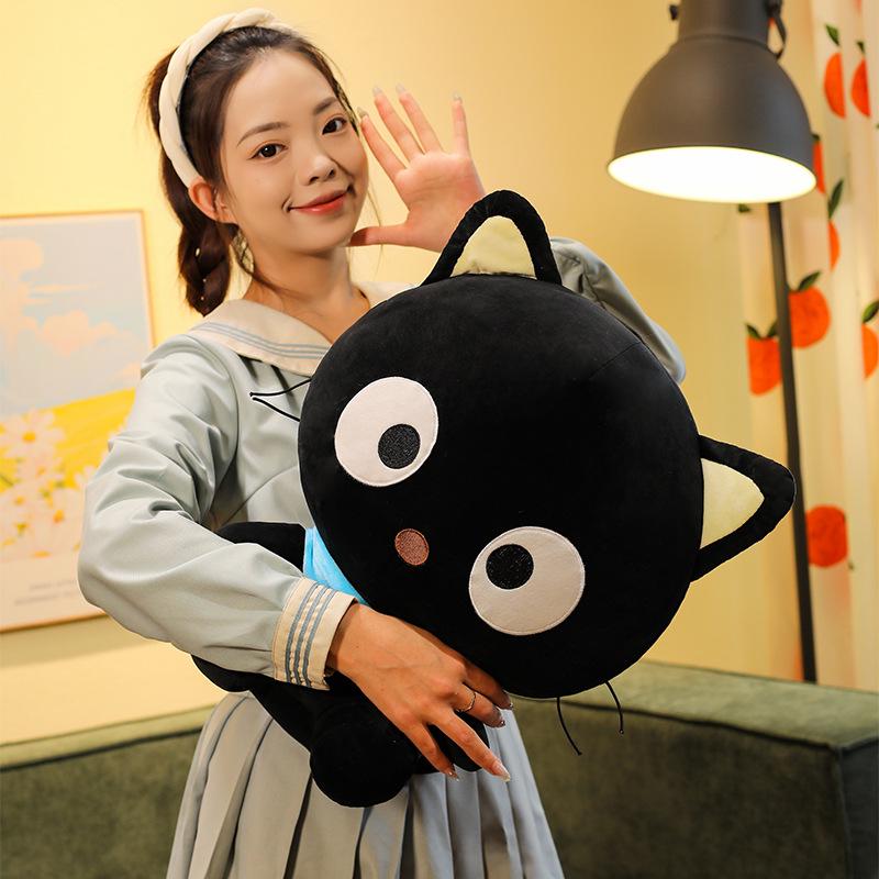 Adorable Dazed Black Cat Plush Toy with Scarf - Perfect Birthday Gift for Children