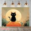 2D Plane, 1 Piece. A Cute Black Cat In the Background of an Autumn Night. Suitable for Family Use and Garden.