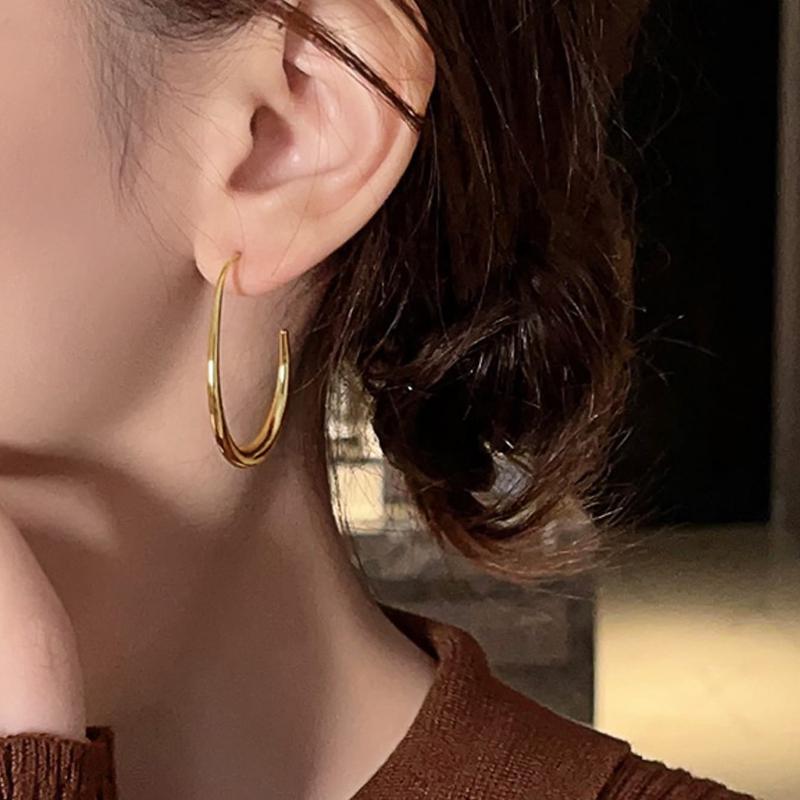 1pair Copper Material Simple U-shaped Hoop Earrings for Women