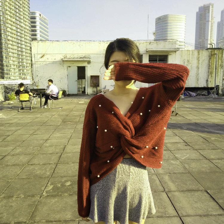 European Fashion Batwing Sleeve Knit Sweater with Cross Back Design for Women