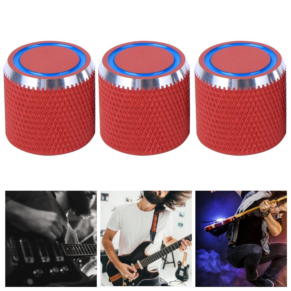 3Pcs Electric Guitar Control Knob Red Metal Bass Musical Instrument Accessories 6mm