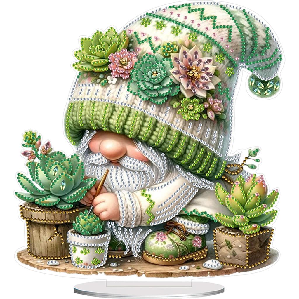2D Flat Gnome DIY Desktop Diamond Art Kits Double Sided Effect 5D DIY Diamond Art Tabletop Decorations Bedroom Table Decoration