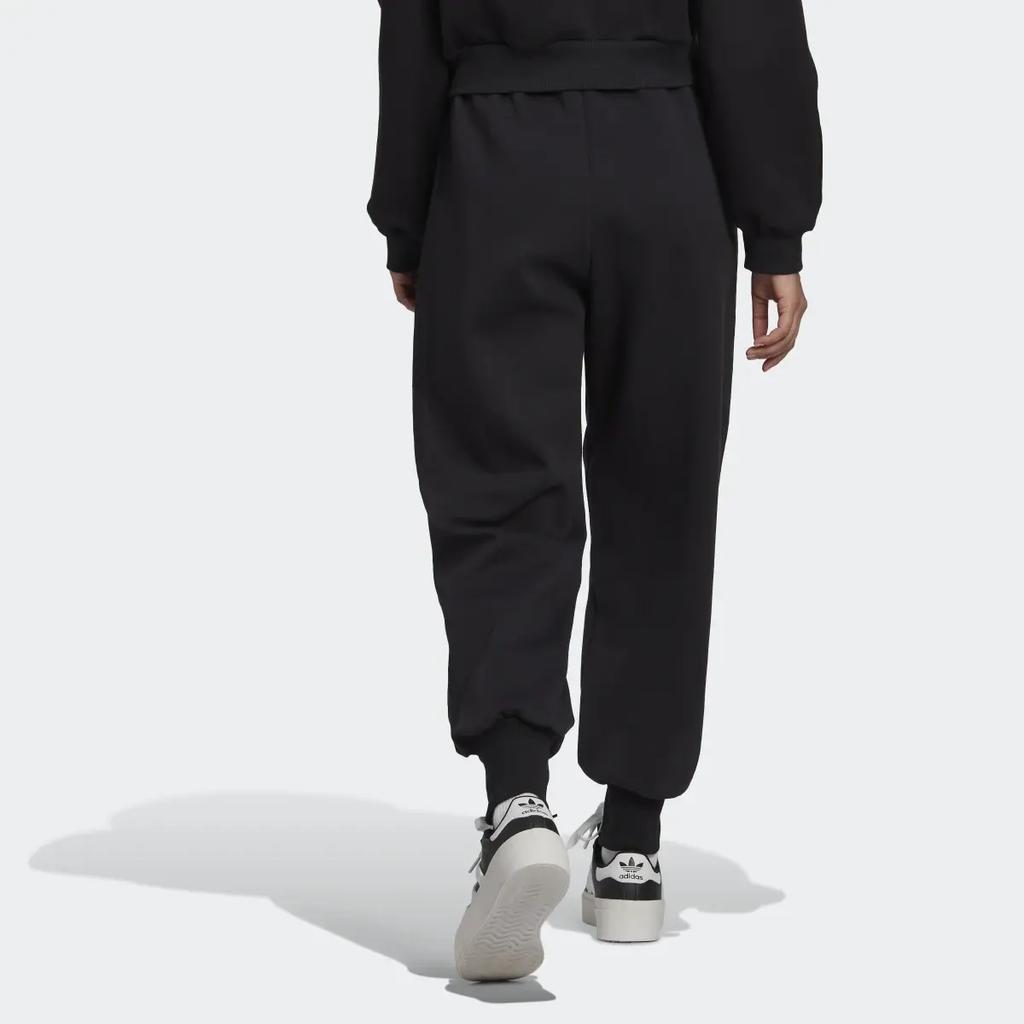 adidas Originals Trefoil Logo Print Elastic Waist Cuffed Pants Women Pants Black HK5064