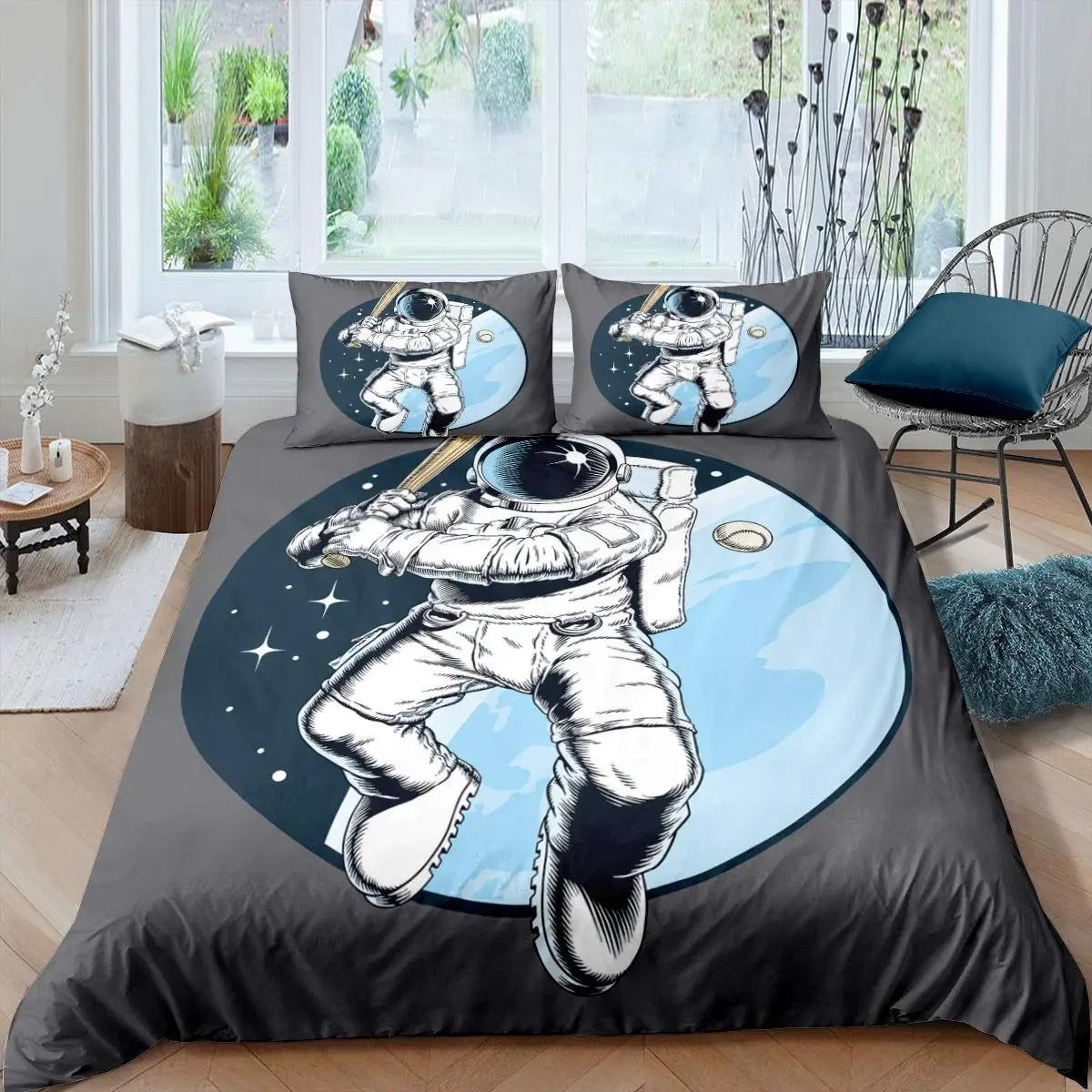 

Astronaut Bedding Sets Galaxy Stars Space Bed Cover Comforter Duvet Cover Pillow Case 2-3 Pieces Sets Bedroom Decoration EU Single 135x200cm