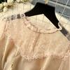High-end Women's Dress 2025 Sequined Embroidered Three-dimensional Lace Mesh Long-sleeved Waist Dress Skirt