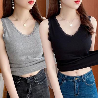 Sexy V-Neck Lace Camisole Top for Women, Korean Style Slim Fit Ribbed Tank Top, Ideal for Layering or Wearing Alone In Spring and Summer