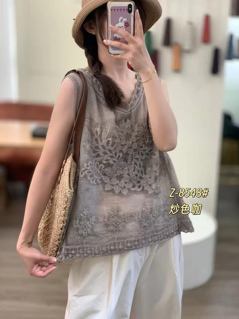 Summer new retro lace sleeveless fried vest women's loose jacquard embroidered suspender top
