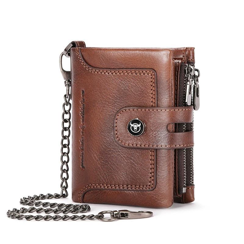 

BULLCAPTAIN Vertical Men s Genuine Leather Wallet with Zipper & Snap Closure - Multiple Card Slots кавовий