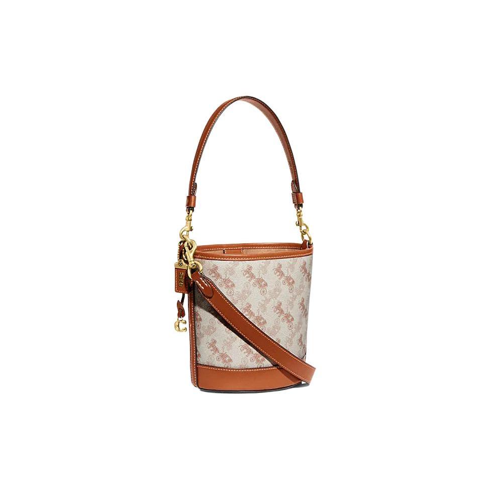New COACH Dakotah PVC Cow Leather Bucket Bag Handbag Shoulder Bag Crossbody Bag Mini Women's White & Brown CJ828-B4TXF