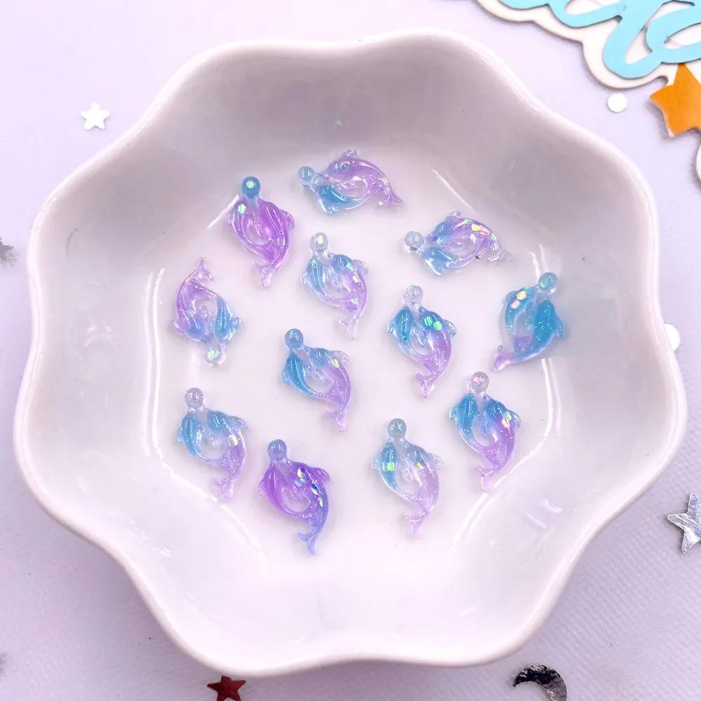 100Pcs Resin Colorful Mini Luminous Mermaid Nail Charms Glow Shell Ocean Flat Back Rhinestone Art Decor Accessorie DIY Scrapbook
