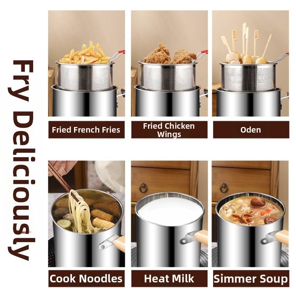 Strainer Basket Deep Fryer Pot Heat Resistant Milk Warmer Pot  Vegetables Frying