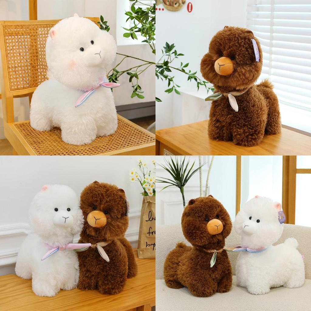 White And Cute Brown Alpaca Plush Toys With Scarves For Children Companionship