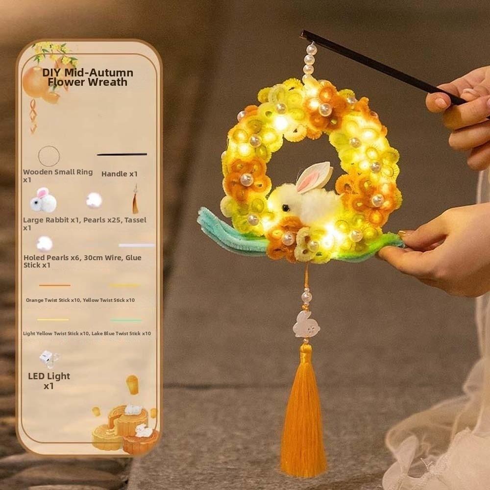 Handmade Rabbit Hoop Lamp Glowing Chenille Stems Craft Bunny Wreath Lantern Holiday Party Style 1