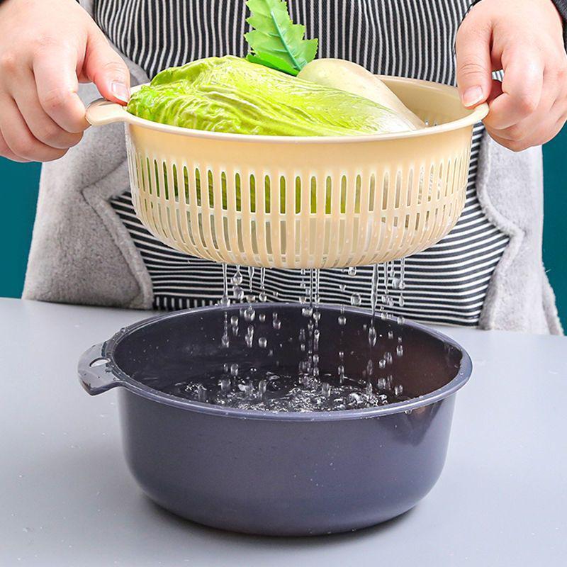Thickened Double-Layer Kitchen Drain Basket – Multi-Use Vegetable & Fruit Washing Set