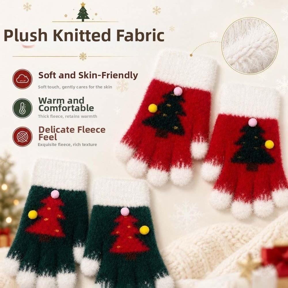 Red Green Winter Knit Mittens Knitted Woolen Touchscreen Full Finger Christmas Gloves Party Wear