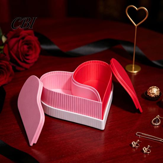 Pink Love Shaped Storage Case Heart Shape Box, 3D Printed Detachable Dual Compartment Jewelry Organizer, Decorative Dresser for Trinkets Red Box with